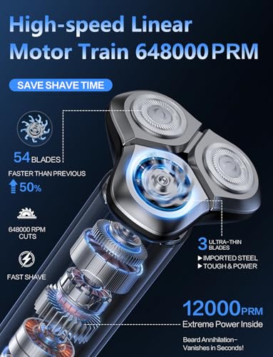 Black Electric Razor for Men 4D Floating Rotary Wet & Dry Waterproof USB-C Fast Charging