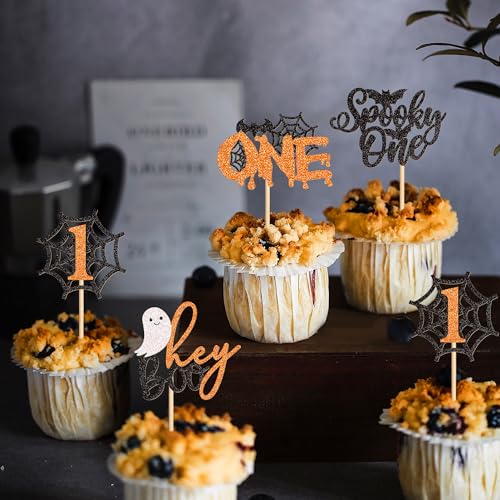 Halloween Cupcake Toppers 24Pcs Glitter Skull Picks for Spooky Party Decorations