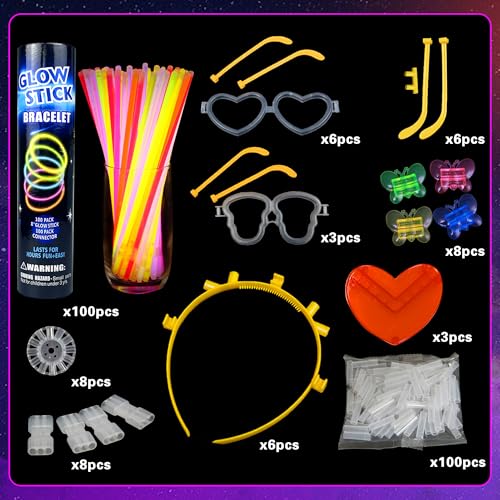 248 Pcs Glow Sticks Party Favors Kit with Connectors for DIY Necklaces Glasses Bracelets