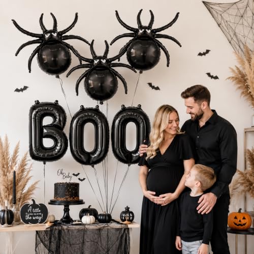 Black Halloween BOO Spider Foil Balloons Set for Party Decorations