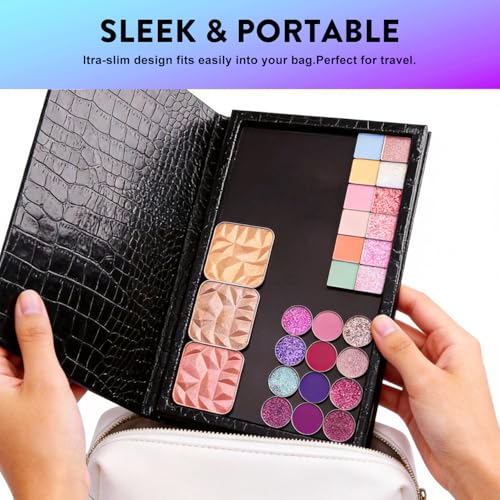 Large Magnetic Makeup Palette with Foldable Stand - Holds 60 Pans, Black