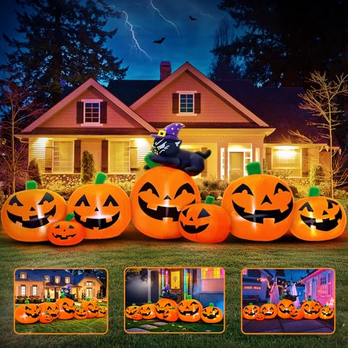 8FT Halloween Inflatable Pumpkin with Black Cat Outdoor Decor LED Light