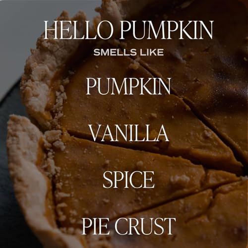 Hello Pumpkin Scented Candle in Amber Jar - Fall Decor, 9oz, Tan Label Variation
