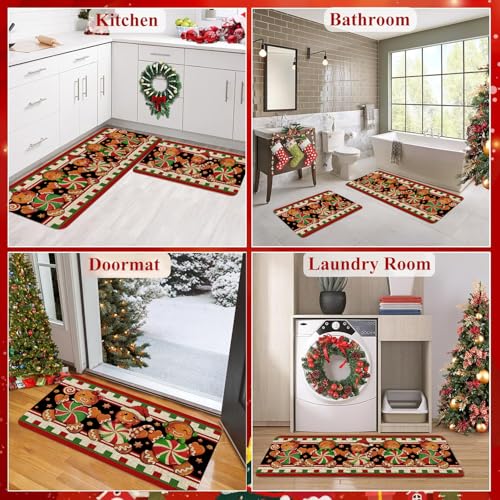 Gingerbread Christmas Kitchen Rugs Set - Floor Mat & Runner for Holiday Decor