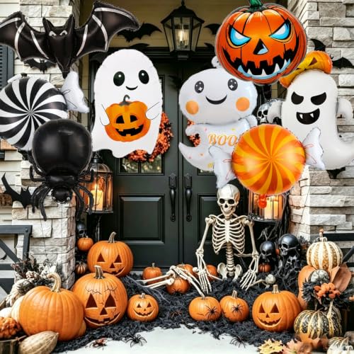 Halloween Foil Balloons Set - Ghost Pumpkin Spider Candy Balloons - Red Variation