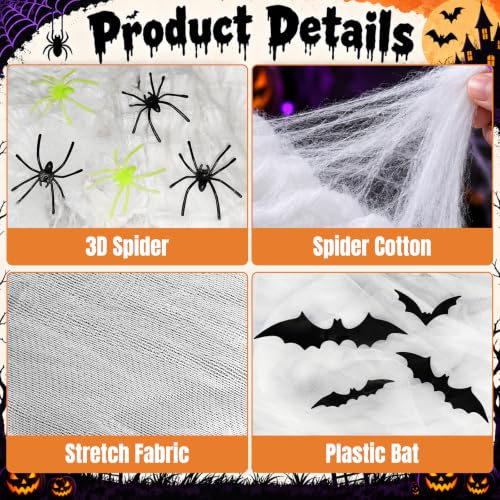 Large Outdoor Halloween Spider Web Decor Kit - Customizable, Glow-in-Dark, Tear-Resistant