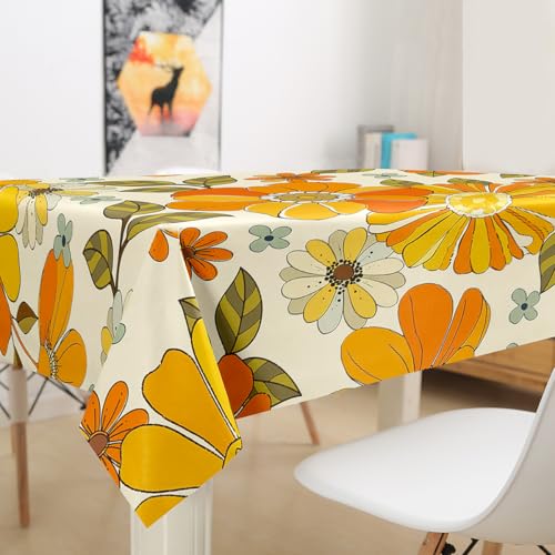 Multi Color Fairy Floral Table Cover - 55x55 Square Watercolor Retro Daisy