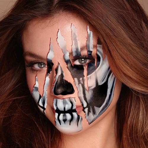 Halloween Face Tattoos Set - Waterproof Skeleton Zombie & Clown Designs for Costume Makeup