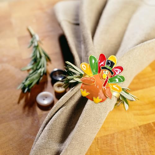 Turkey Napkin Rings Set of 12 for Thanksgiving Fall Table Decor - Harvest Turkey Variation
