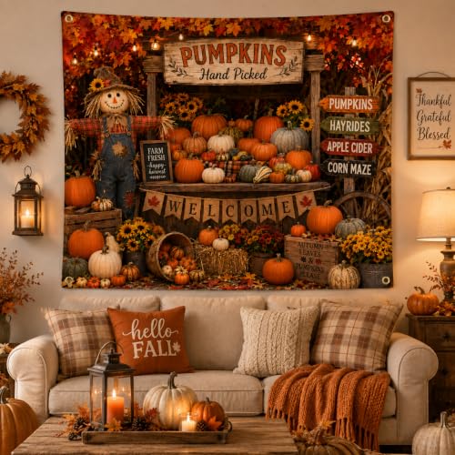 Fall Thanksgiving Garage Door Banner - Autumn Harvest Scarecrow & Pumpkin Decoration - Fall-2
