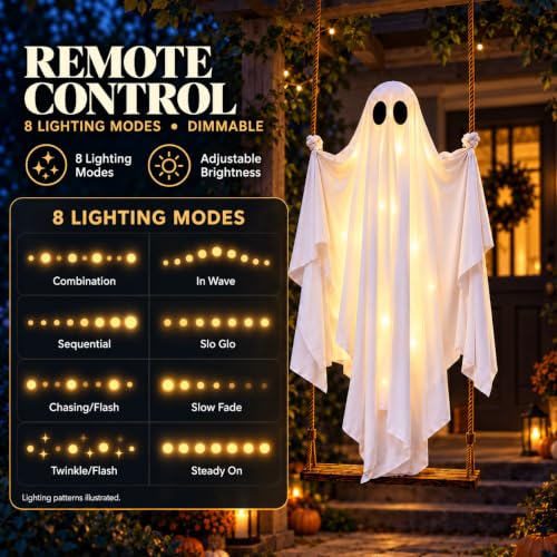 Large 5.8 FT Swinging Ghost with Lights Halloween Yard Decoration