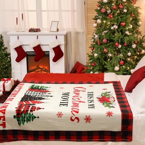 Christmas Movie Watching Blanket - Buffalo Holiday Design, 50 x 60 Inches - Festive Throw for Cozy Season