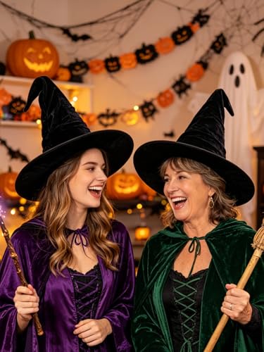 Halloween Witch Hat for Women - Ruched Wizard Costume Accessory