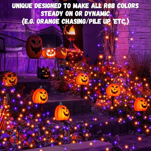 66FT Orange and Purple LED String Lights - 8 Modes Waterproof Halloween Decor