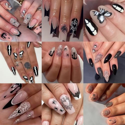 Halloween Nail Art Stickers Set - Spider Web, Butterfly, Glitter Decals for DIY Nails
