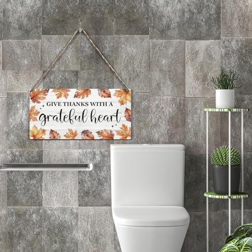 Give Thanks With a Grateful Heart Thanksgiving Wooden Wall Plaque 12x6 Inch Home Decor