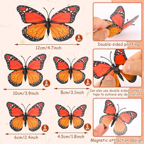 Monarch Butterfly Decorations Set - Fake Orange 4.5-12cm, 30 pcs