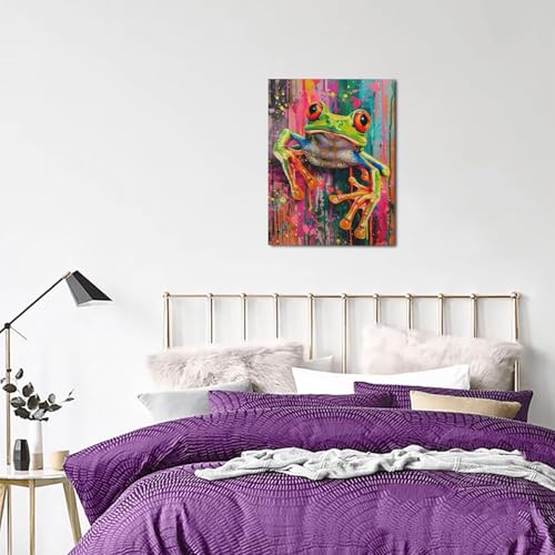 Banksy Frog Canvas Wall Art - Graffiti Style 16x12 Inches, Framed & Ready to Hang