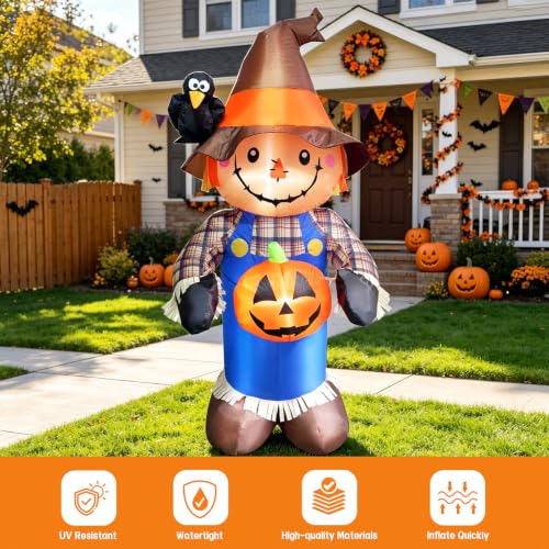5FT Outdoor Halloween Inflatable Scarecrow with LED Lights for Garden & Yard Decor