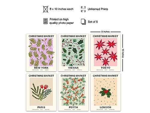 Mid-Century Modern Christmas Wall Art Prints - Holiday Decor, Abstract Art, Minimalist Flower Collage
