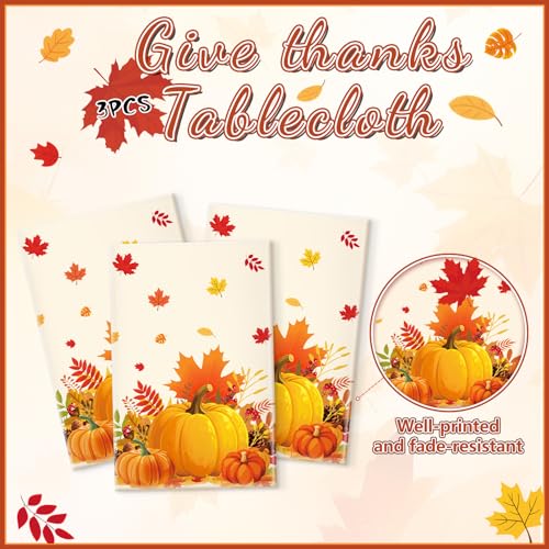 Thanksgiving Pumpkins Disposable Rectangular Fall Tablecloth Set - 3 Pieces, 54 x 108 Inches