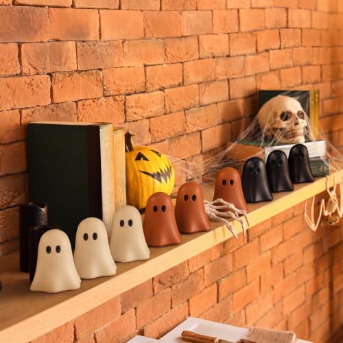 Mini Halloween Ghost Figurines - Terracotta Resin Set of 9 for Decorations