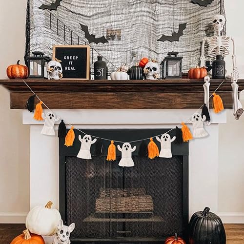 Halloween Ghosts Garland - Macrame Halloween Party Decor, Tassel Banner, Home & Yard Decoration