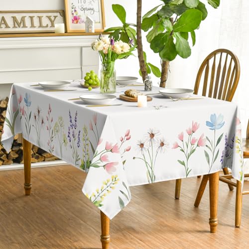 Spring Summer Rectangular Tablecloth 52x70 Inch White for Easter & Dining