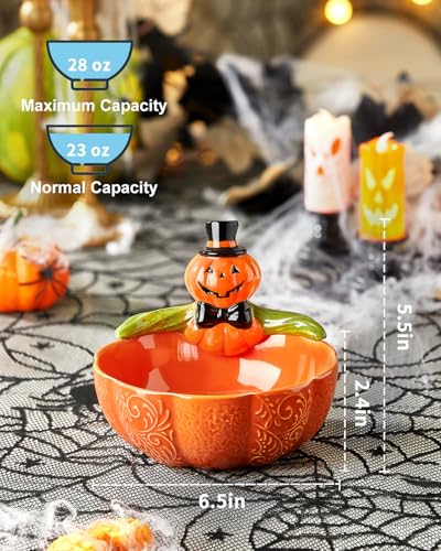 Orange Ceramic Halloween Pumpkin Candy Bowl 6.5 Inch 28 Oz - Whimsical Halloween Decor