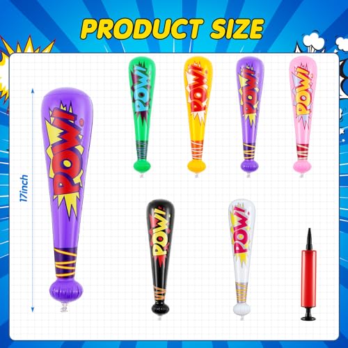Inflatable Baseball Bats Party Favors - 17 Inch Multicolor Set with Pump