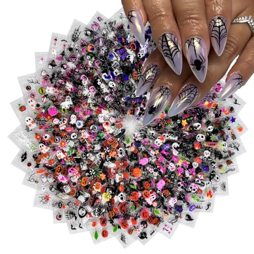 Halloween Nail Art Stickers Decals - Ghost Pumpkin Spider Web Gold Silver Star Variation