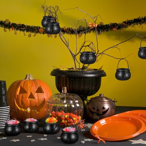 Halloween Cauldron Candy Holder Set - Mini Plastic Witch Kettles for Party Decoration