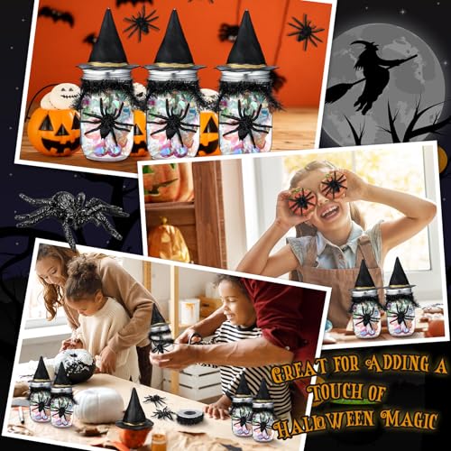 Halloween Candy Jar Craft Kit with Spiders and Witch Hats - Black, 12 Sets