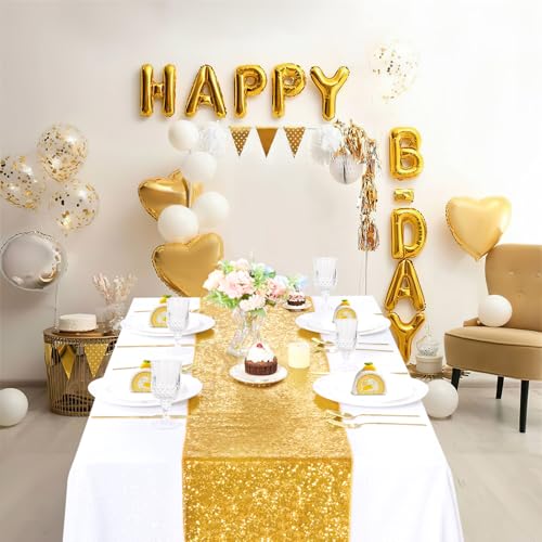 8 Pack Gold Sequin Table Runner 12x72 Inches for Wedding Party Decor