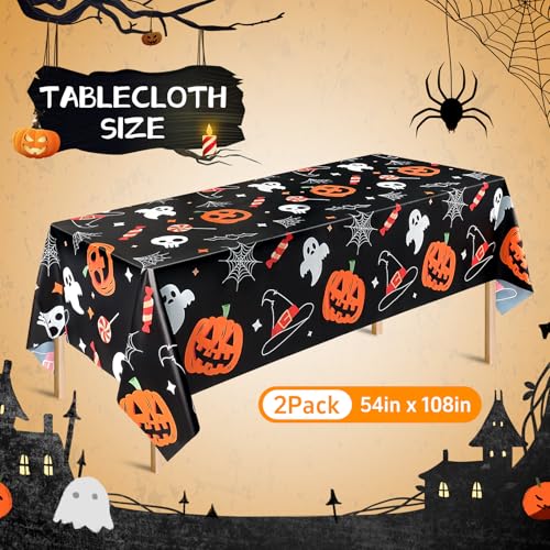 Disposable Halloween Tablecloth 2 Pack - Creepy Pumpkin Ghost & Web Designs