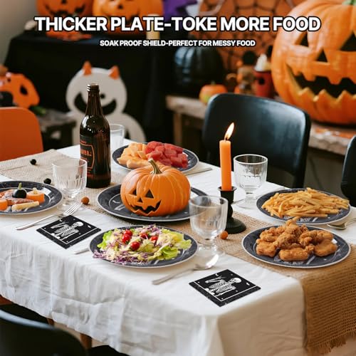 Halloween Paper Plates and Napkins Set - Skeleton Design, 50 Pcs - Halloween