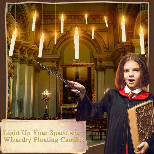 Floating Flameless Candles with Wand Control - Halloween Witch Decor, 12 Pack