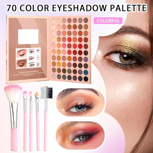 PPPyYiDi 70 Colors Eyeshadow Palette with Brush - Matte Glitter Makeup Kit - Variation A