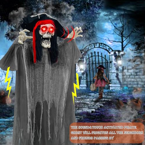 70-Inch Halloween Hanging Pirate Ghost Animatronic Outdoor Decor with Sound and Lights