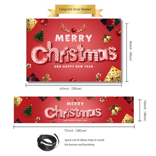 Christmas Party Banner and Backdrop Set Pink - Indoor & Outdoor Decoration with Ribbons - Variation of Christmas Red 2