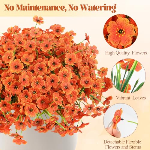 Artificial Fall Flowers Bundle - UV Resistant Mums for Outdoor Decor, 6 Pack