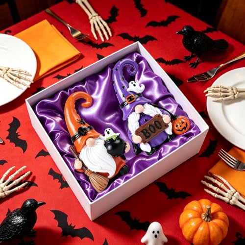 Halloween Gnome Decorations Set of 2 Resin Spooky Figurines Indoor Home Decor
