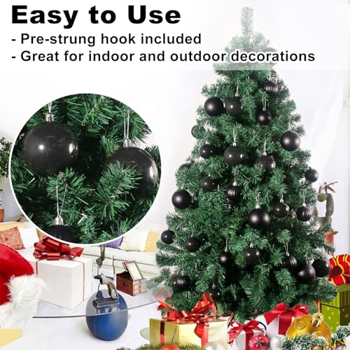24pcs Large 3.2 Inch Black Christmas Tree Ornaments - Shatterproof Holiday Decorations