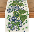 Blue and White Porcelain Shamrocks Table Runner 13x72 Inch for St. Patrick's Day Kitchen Decor