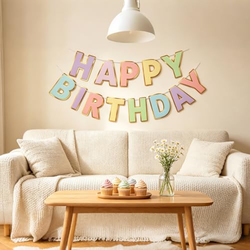 Macaron Happy Birthday Banner - Large Rainbow Alphabet Bunting, Pre-Strung