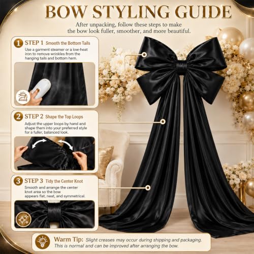 Black Satin Large Bow for Backdrop - 40x102 Inches, Extra Large Decor