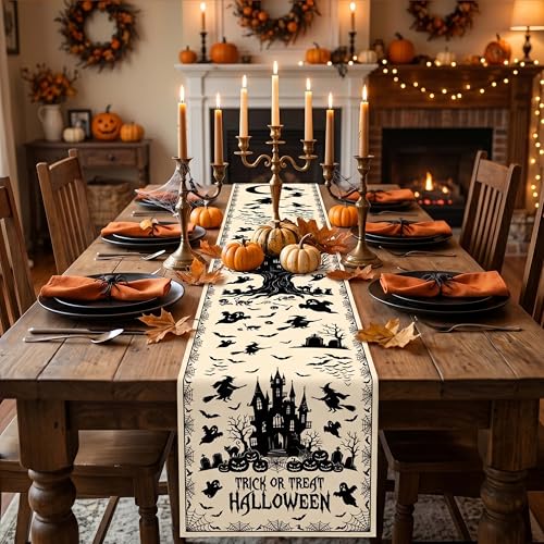 Halloween Table Runner Castle 13x72 Inch Fall Autumn Kitchen Dining Decor