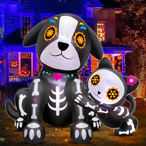 5 Ft Day of the Dead Inflatable Decor with LED Lights for Halloween & Yard