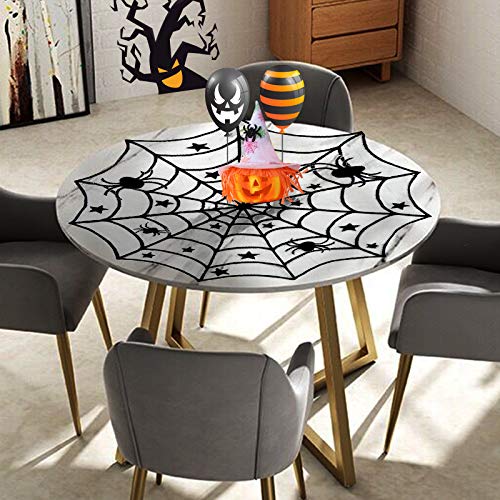 Black Lace Halloween Decorations Set - Spider Web Tablecloth & Mantel Scarf - 3 Pack