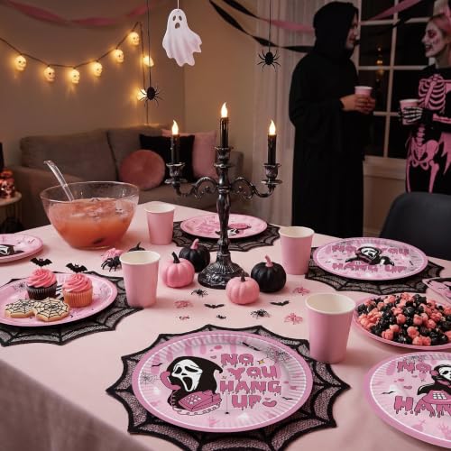 Pink Halloween Paper Plates 40 Pack - Heavy Duty Disposable Dinnerware